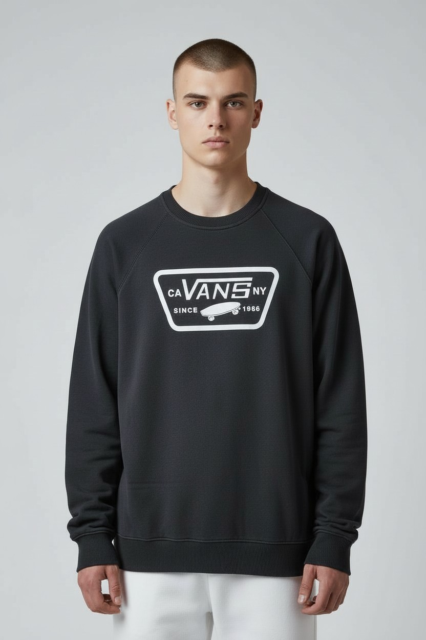 Vans Sudadera Negra Logo Grande Blanco 100% Algodón Talla S