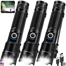 KINGCAESAR 3-Pack Rechargeable Flashlights - 90,000 Lumens, IPX7 Waterproof