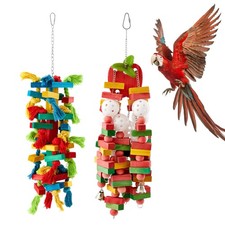 2 Pcs Extra Large Bird Parrot Toy, Multicolored Atural Wooden Bird Chewing To...