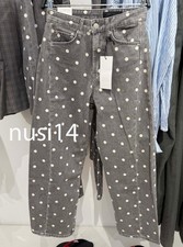 ZARA NEW WOMAN ZW MID-RISE POLKA DOT ANKLE RELAXED JEANS PEARL GREY 9632/067/804