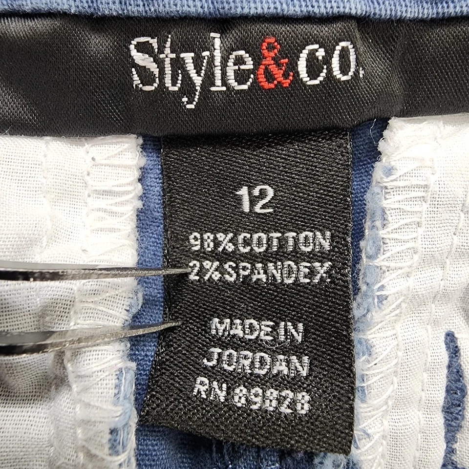 Style&Co Shorts Womens 12 Blue Mid Rise Slim Leg Bermuda Chino Preppy Casual - Image 3 of 4