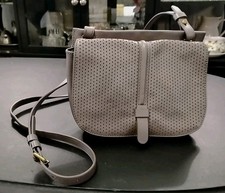 Vtg Fossil Ryder Gray-Taupe Leather Saddle Bag Purse Adjustable Crossbody Strap