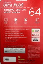 SANDISK ULTRA PLUS MICROSDXC UHS-I CARD W/ADAPTER 64GB, 1 PACK - RED/GRAY