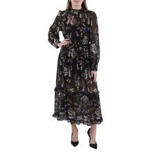 N by Nancy Black Floral Tiered Ruffle Midi Dress Sheer Boho NWT Medium