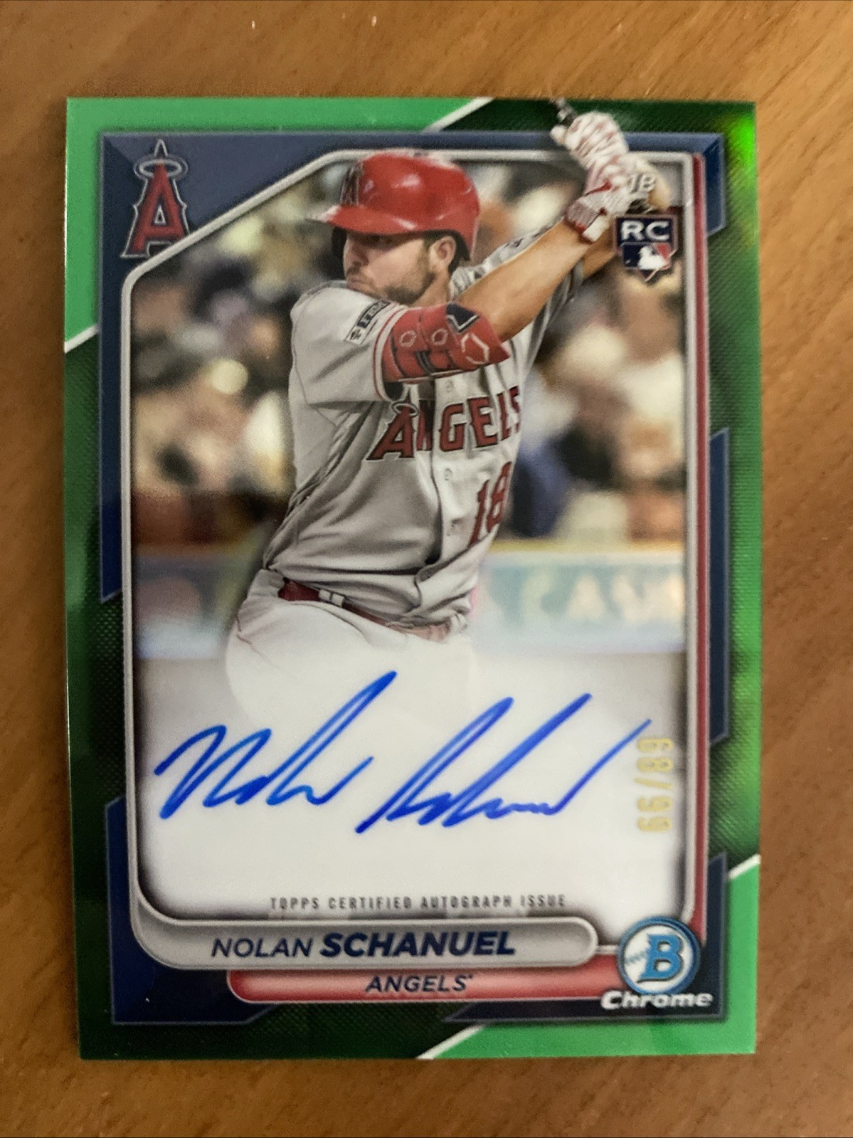 2024 Bowman - Chrome Rookie Autographs Nolan Schanuel CRA-NS Green Refractor /99