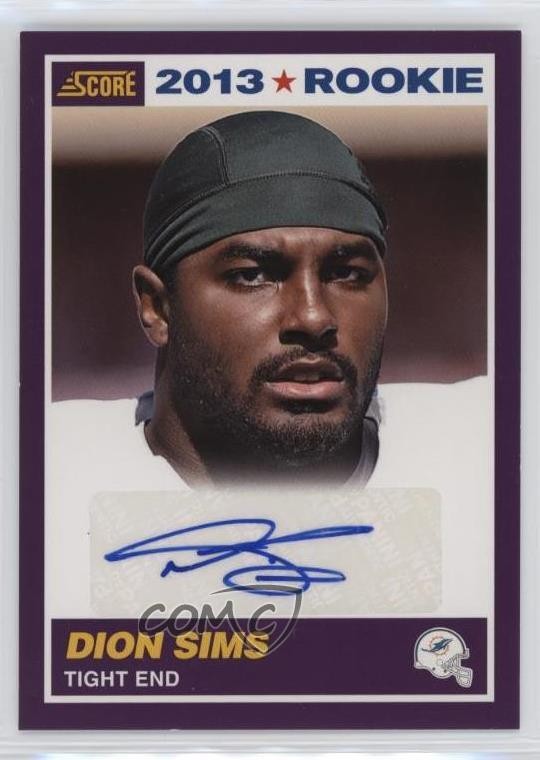 2013 Score 2013 Rookie Purple Signatures /49 Dion Sims #362 Rookie Auto RC 1i3m