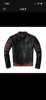 Mens Black Wolverine Lambskin Leather Jacket Biker Cafe Racer Motorcycle Coat