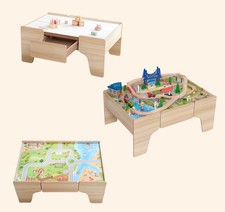 Kids wooden Activity Table with 80PCs Play Train and Car Set N92