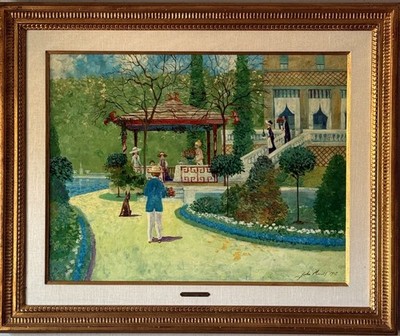 JOHN MORRIS VINTAGE FIGURATIVE GARDEN LANDSCAPE OIL PAINTING MODERN VICTORIAN 72