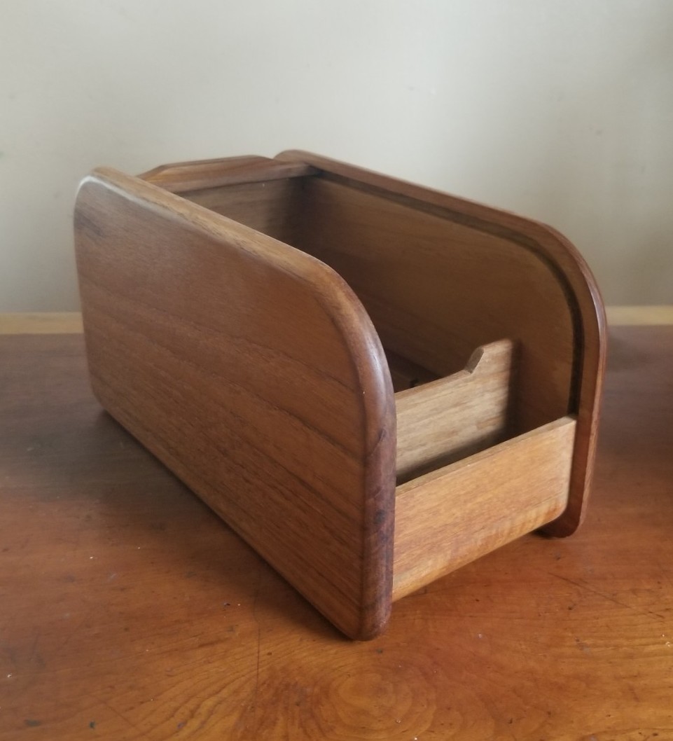 Vintage MCM Kalmar Designs Teak Wood Roll-Top CD Floppy Disk Holder Tambour BoX