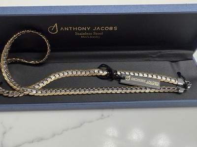 Anthony Jacobs Men's Stainless Steel Two-Tone Curb Chain Necklace Cuban Design 