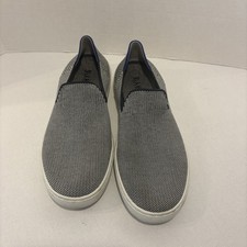 Rothy  s Women  s Cream/Navy Knit Fabric Slip-On Loafer Sneakers. Size 8.5