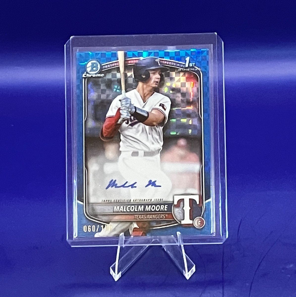 2025 Bowman Chrome Prospect- #CPA-MMO Malcolm Moore Blue X-Fractor Auto /150