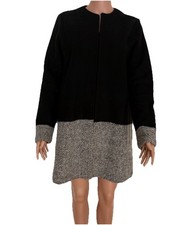 TAHARI Open Front Jacket Coat Blk/Gray Wool-Blend Oversized Cardigan Sz Small EC