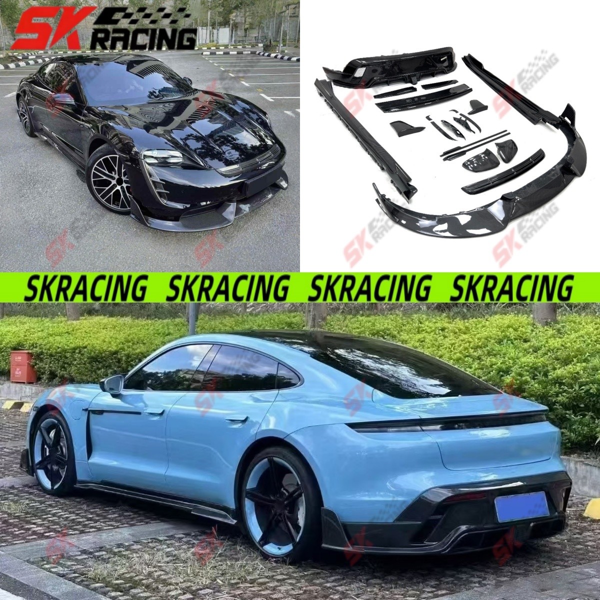 For Porsche Taycan 2020-24 Dry Carbon Fiber Side Skirts Front Rear Lip Wing Kits