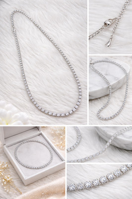 14CT Luxury Tennis Necklace Women Classic Lab-Created 14K Silver Plated