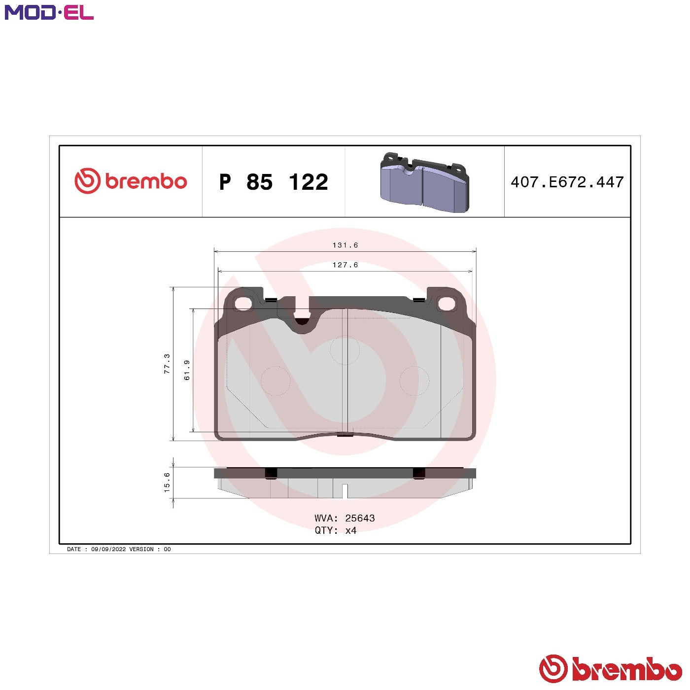 Brake Pads Set Front P85122 Brembo 8R0698151B 8R0698151E 8R0698151L 4H0698231 - Image 24