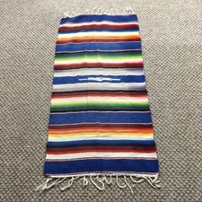Vintage Serape Blanket Throw Southwestern Woven Rug Striped Mexican Style