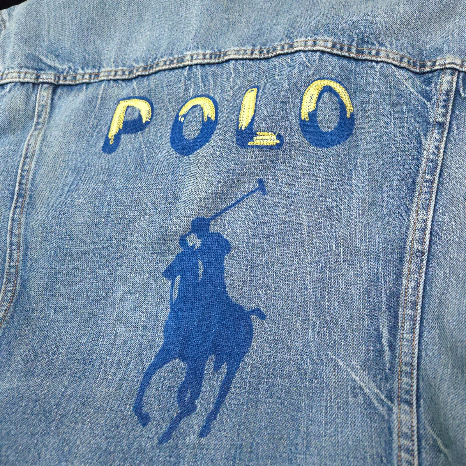 NUOVO! POLO RALPH LAUREN JEAN DENIM JACKET L BOMBER RIGIDO BIKER TRUCKER BIG PONY