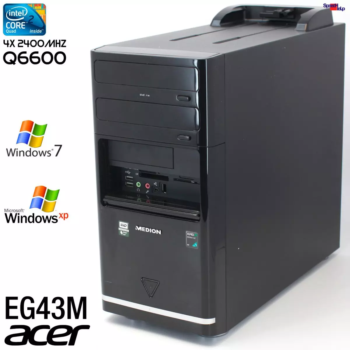 PC Computer Acer G43T EG43M Intel Core 2 Quad Q6600 Windows XP 4GB.