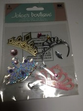 Jolee's Boutique 8 pc Scrapbook stickers PINK TIARA CROWNs princess pink bling