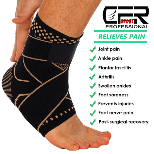 COPPER Compression Ankle Brace Foot Heel Sleeve Arthritis Pain Relief Support - Picture 4 of 15