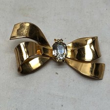 Vintage Cora Ladies Bow Pin with Clear Rhinestone