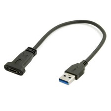 USB-C 3.1 Type C Female to USB 3.0 A Male Data Cable  Panel Mount Screw 20cm