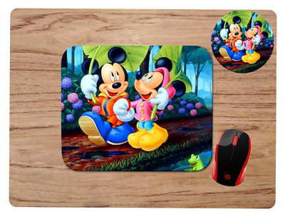 MICKEY AND MINNIE - CUSTOM  PC MOUSEPAD DESK MAT & COASTER - 2 pc GIFT SET
