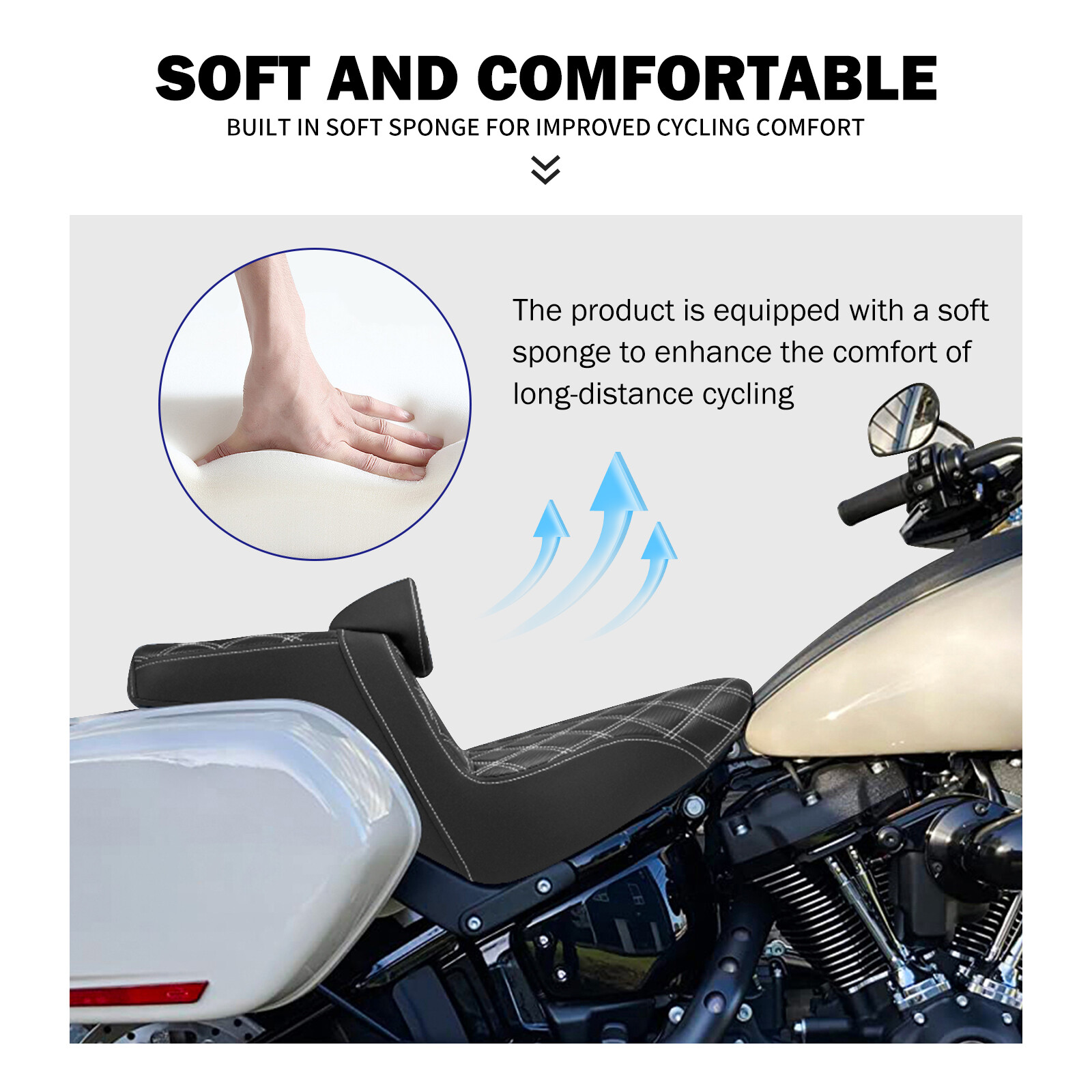 Driver Passenger Gel Seat White Line w/ Backrest For Harley 2018-2025 Low Rider