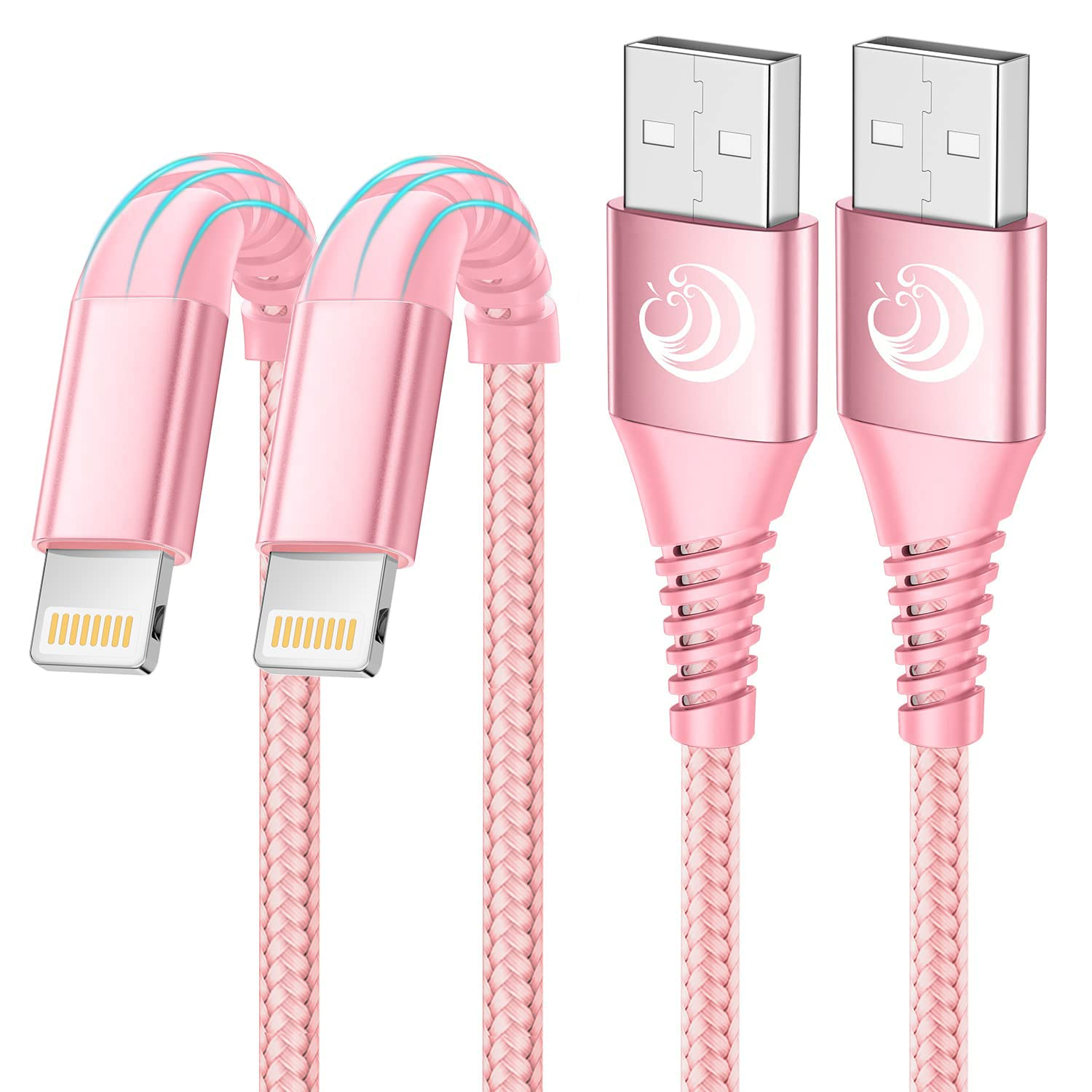 Aioneus  Apple MFi Certified Charger, Pink, 6 Ft 2 Pack; New, Fast Free Shipping