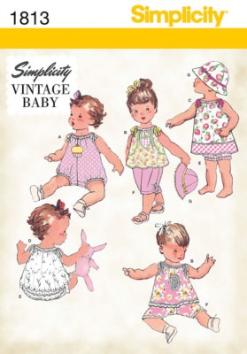Simplicity Baby Schnittmuster 1813 Vintage Style Strampler, Kleid, Oberteil, Hose, ...