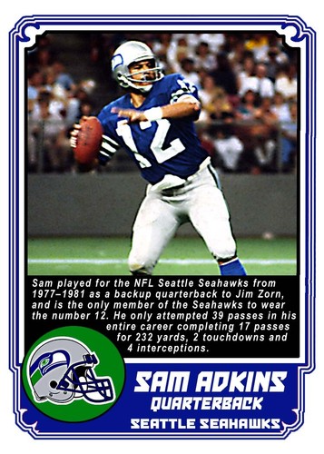 ACEO SAM ADKINS SEATTLE SEAHAWKS MASSGESCHNEIDERTE HANDGEFERTIGTE KUNSTKARTE - Bild 2 von 2