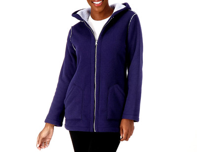 Susan Graver Weekend Reversible Polar Fleece & Sherpa Coat - Navy Ice Blue, 2X