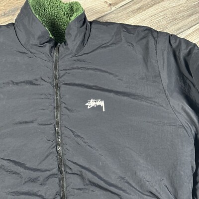 Stussy 8 Ball Sherpa Reversible Jacket Mens XL Extra Large Green