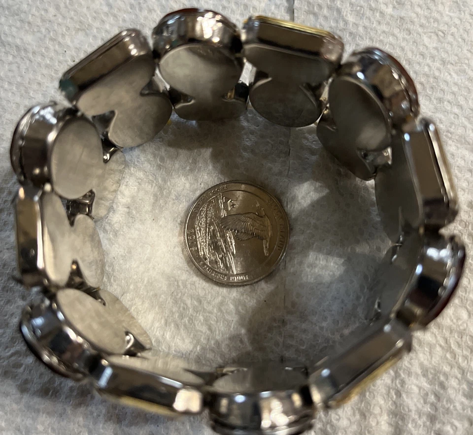 Women's Bracelet Silver Tone Eternity Brown Stones Wide - Image 3 of 4