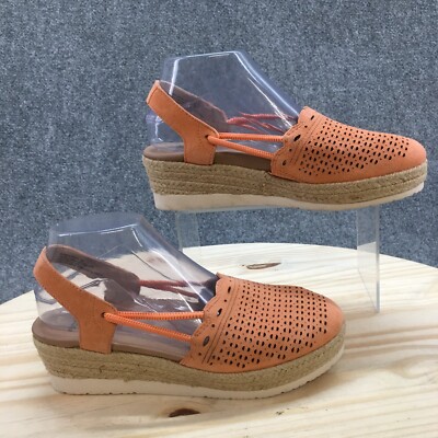 Earth Sandals Womens 7 M Buran Azalea Wedge Espadrille Slingback Orange Suede