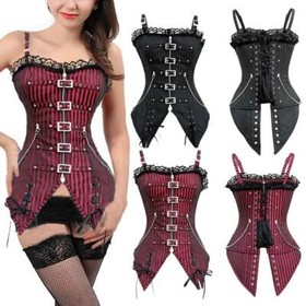 Women Sexy Lace Up Bustier Corset Top Burlesque Lingerie Waist Cincher Plus size