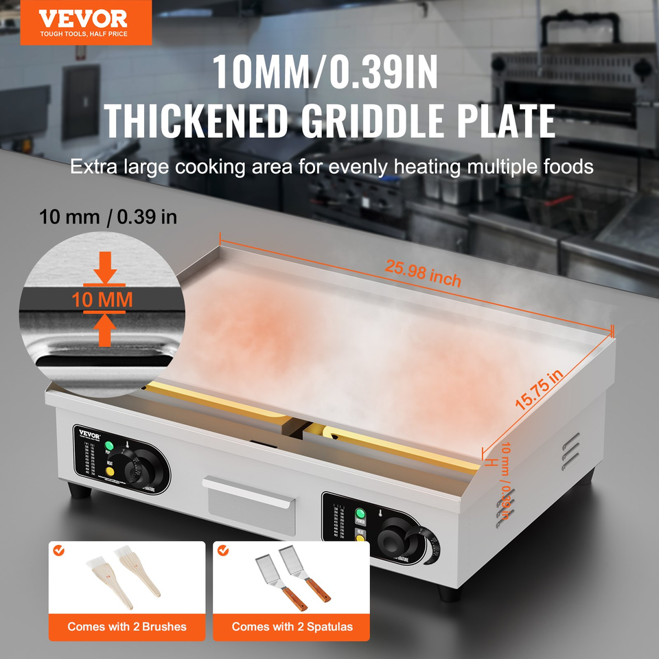VEVOR Commercial Electric Griddle, 2800W Countertop Flat Top Grill, 122