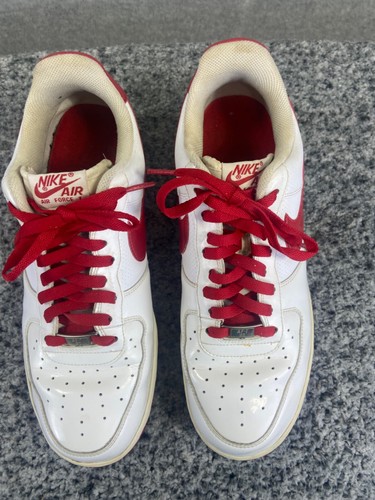 Nike Air Force 1 Zapatilla 11 Blanco Charol Bajo Rojo Entrenador Atlético - Imagen 3 de 10