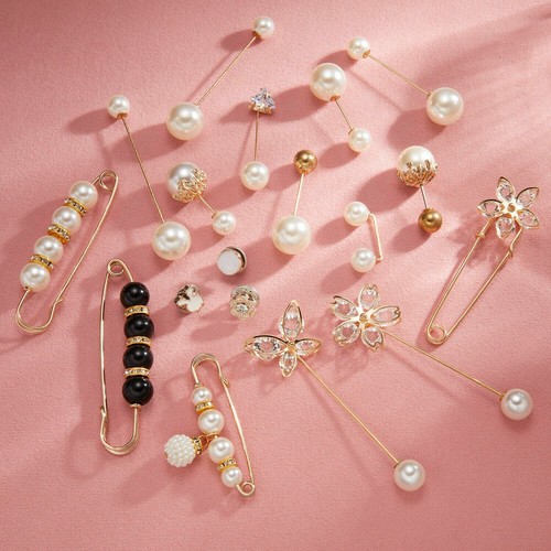 Perlsilber Gold Schal Brosche Pin muslimischer Hijab Clips Kopftuch Schal Frauen Mädchen - Bild 9 von 20