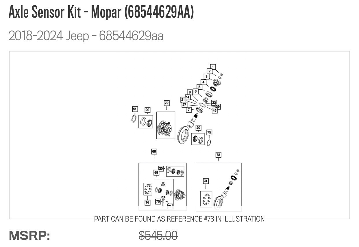 NEW Genuine OEM Mopar 68544629AA Axle Sensor Kit Sensors 15 Jeep 1824 Wrangler eBay