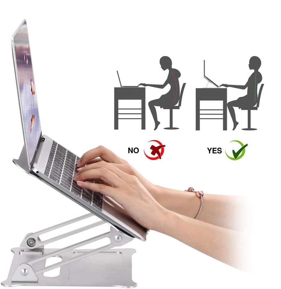 Adj Laptop Tilting Aluminum Stand Portable Computer Riser Multi Angle Hold9"~17" - Image 4 of 4