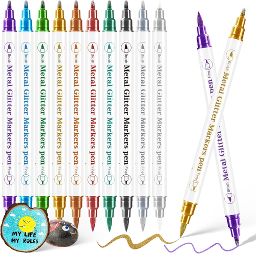Metallic Markers Pens, Dual Tip Metallic Pens for Rock Painting,Tattoo Painting,