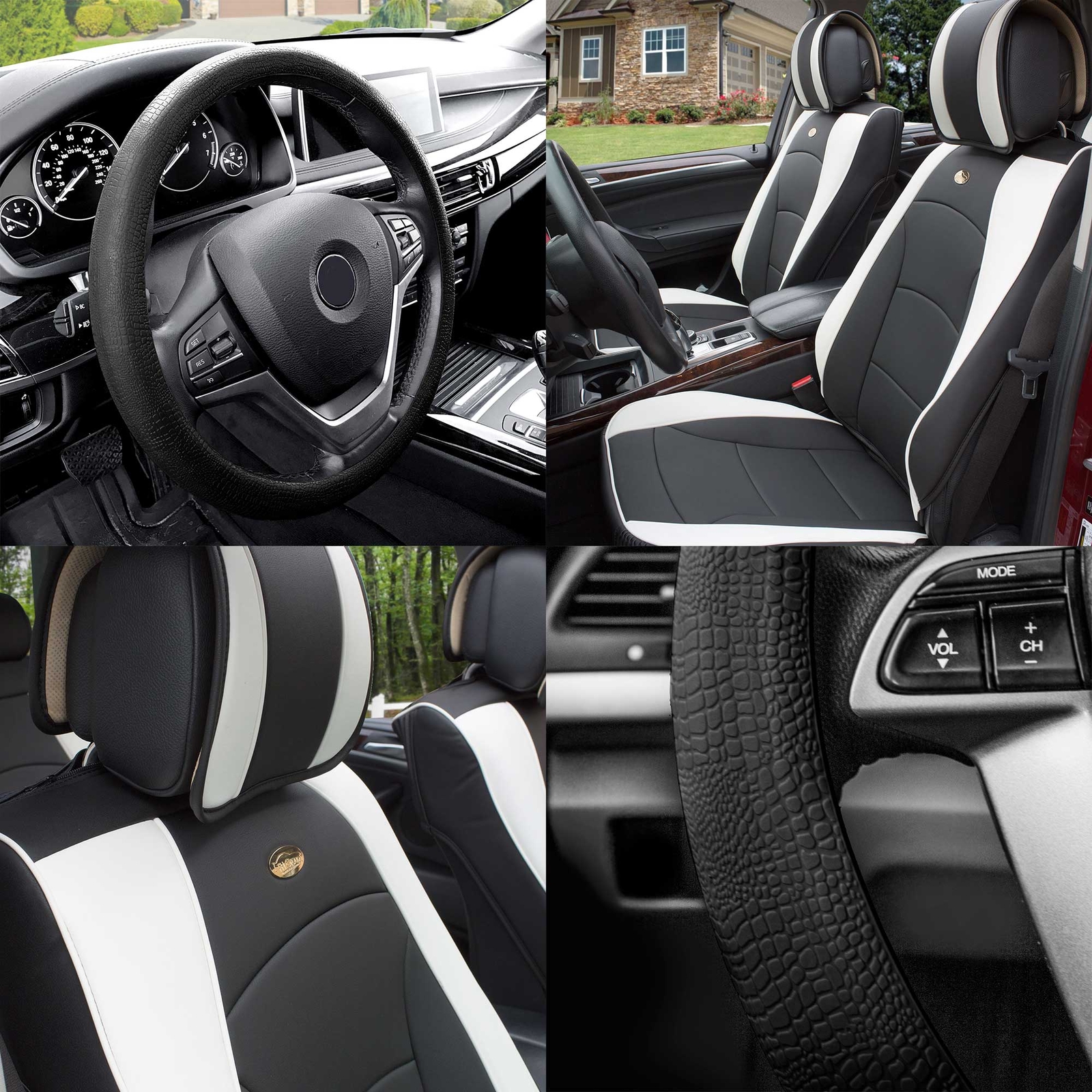 FH Group Universal Fit PU Leather Car Seat Covers for SUV Van w/ Steering Cover