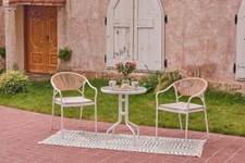 Happy Home 3 tlg. Bistro Set HGE51-BEI helles Rattan mit Sitzkissen in Beige