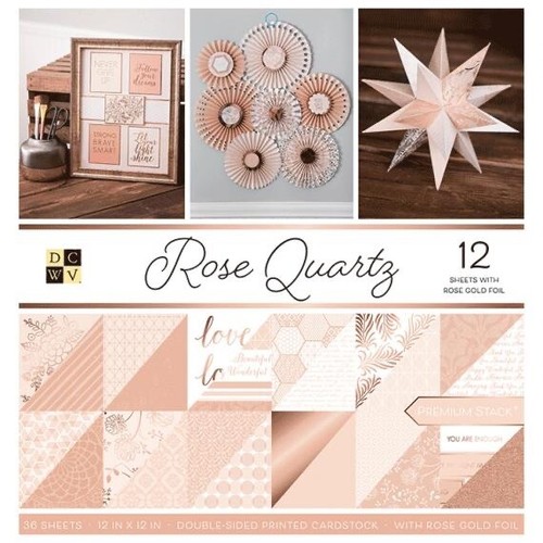 ROSE QUARTZ GOLD PAPER STACK 12"X12" 12/PKG PS-005-00561 Double Sided By DCWV®️ - Picture 2 of 5