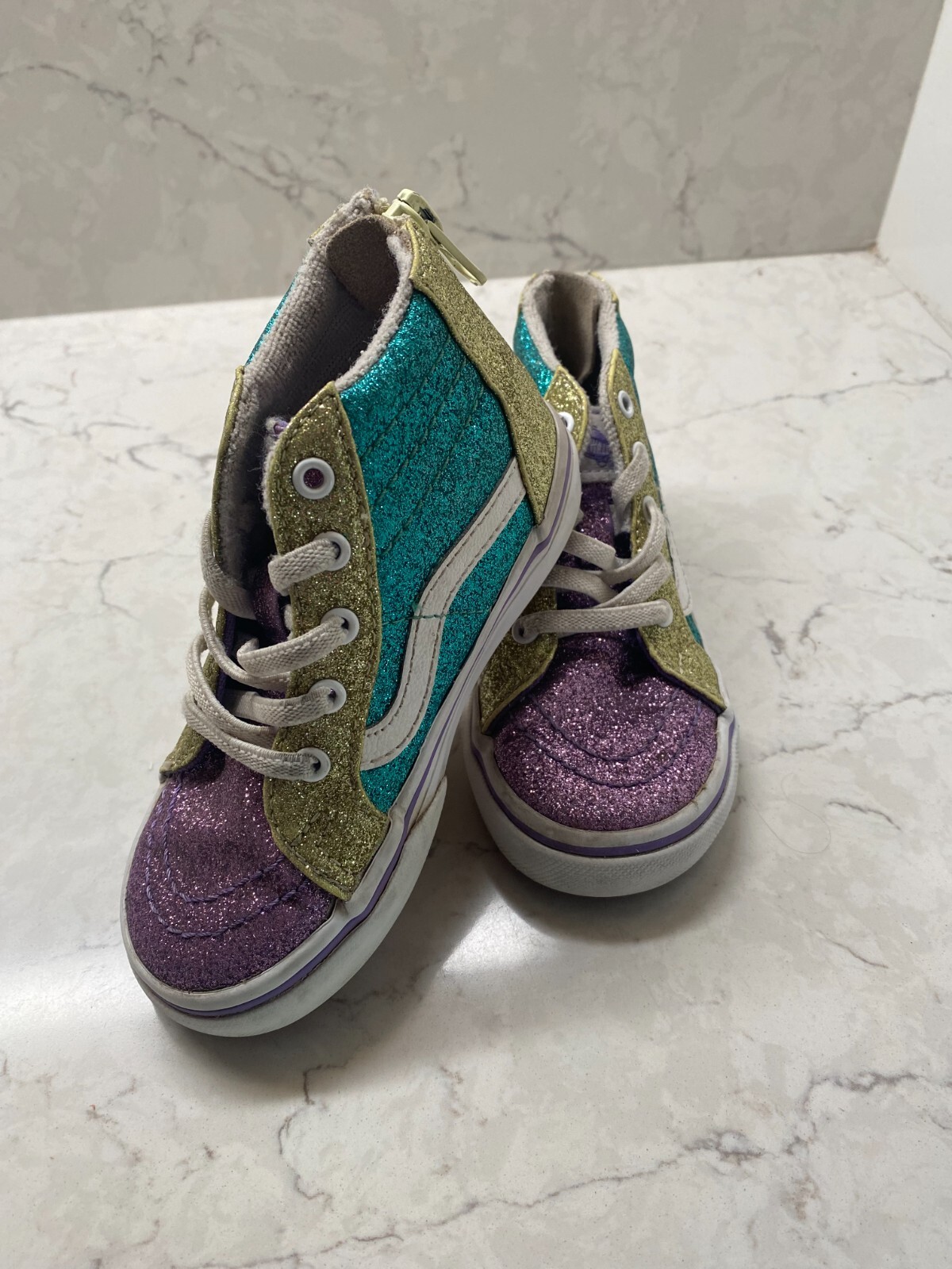 Vans Girls Multicolor Mermaid Sparkly Glitter Hi Zip Lace Up Shoes Size US 8