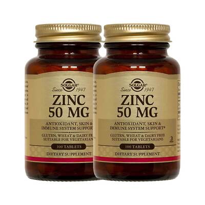 2x Solgar Zinc 50 mg 100 Tablets