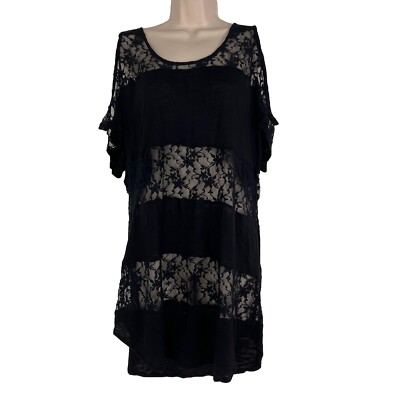 Peppermint Bay Cover Up Dress Womens Large Cold Shoulder Short Sleeve Black Lace